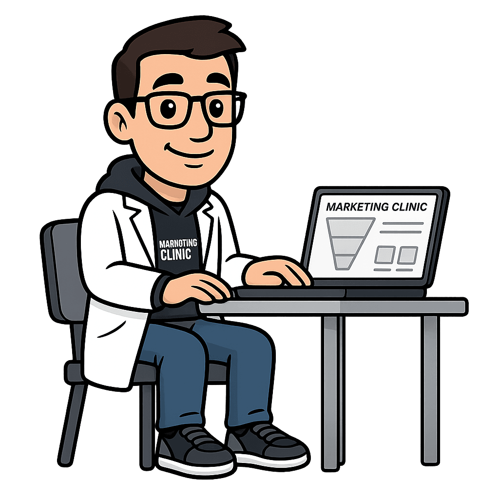 The Marketing.clinic doctor at a laptop, ready to diagnose