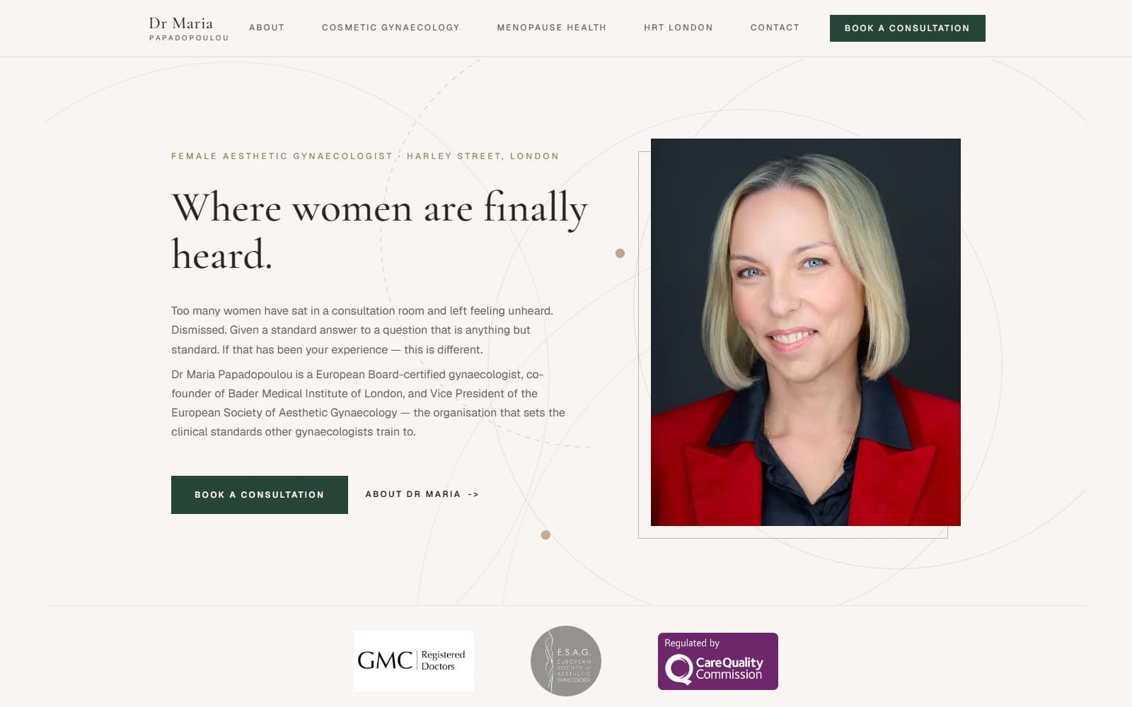 Screenshot of the Dr Maria Papadopoulou website interface