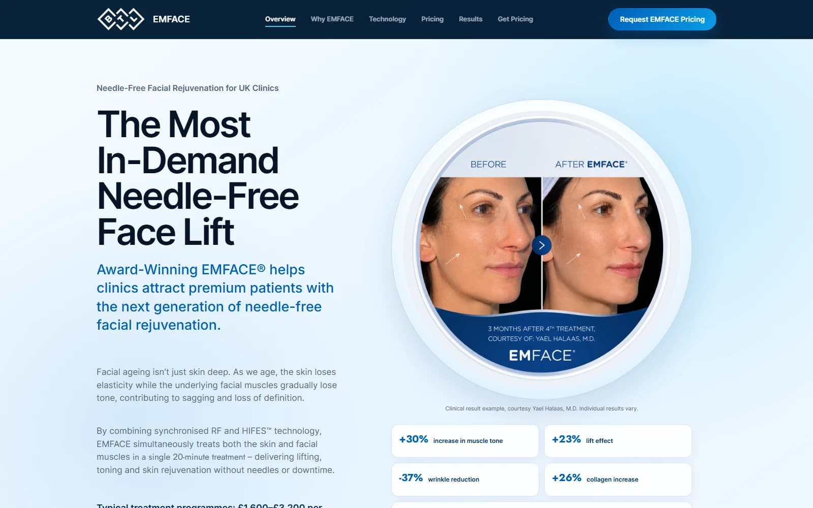 Screenshot of the Emface by BTL website interface