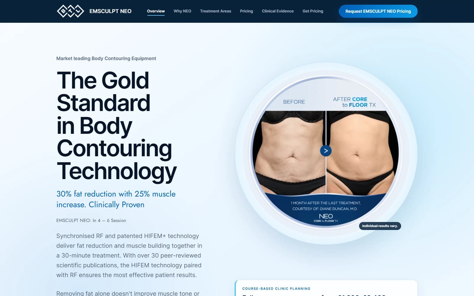 Screenshot of the EMSCULPT NEO website interface