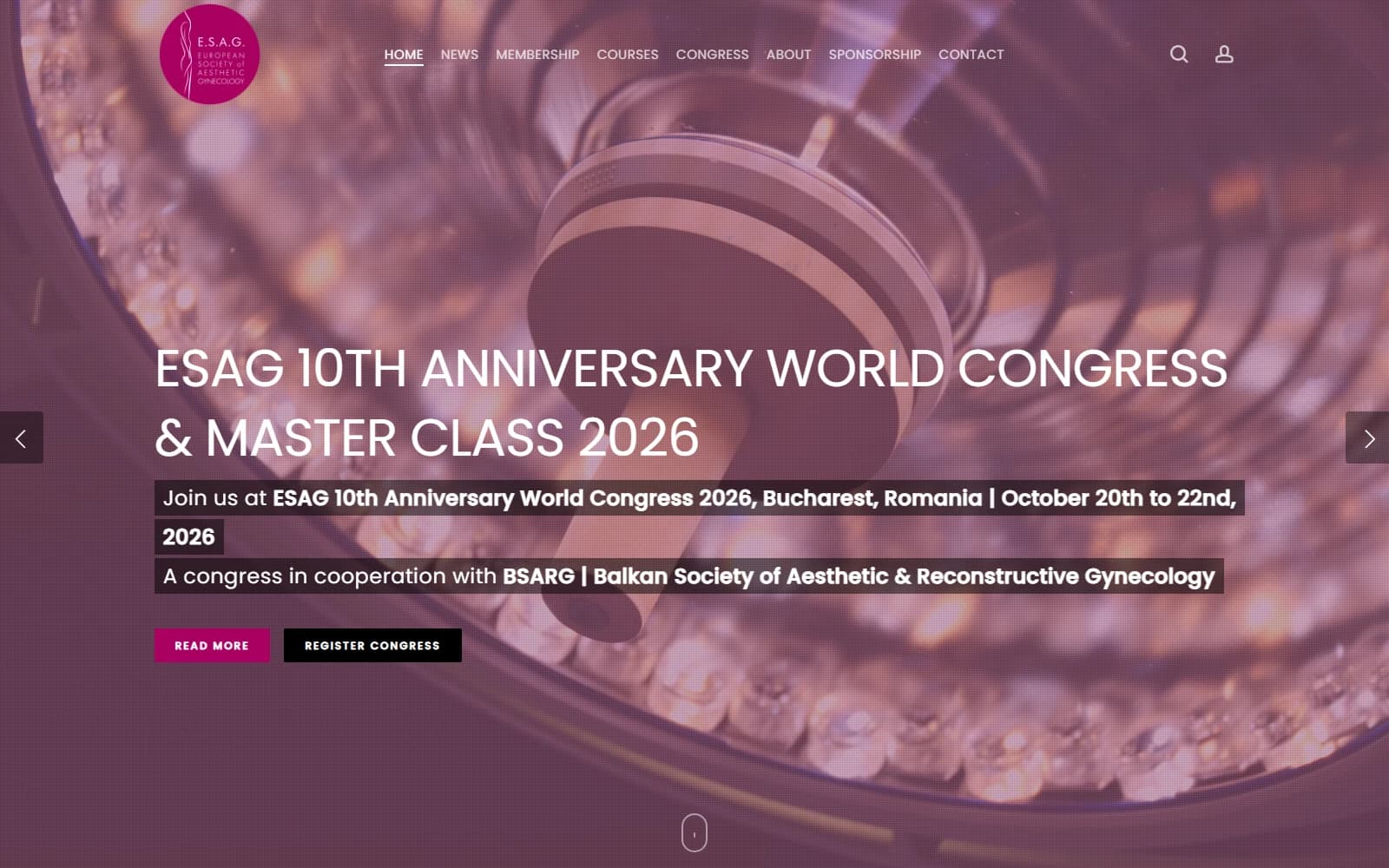 Screenshot of the European Society of Aesthetic Gynaecology website interface