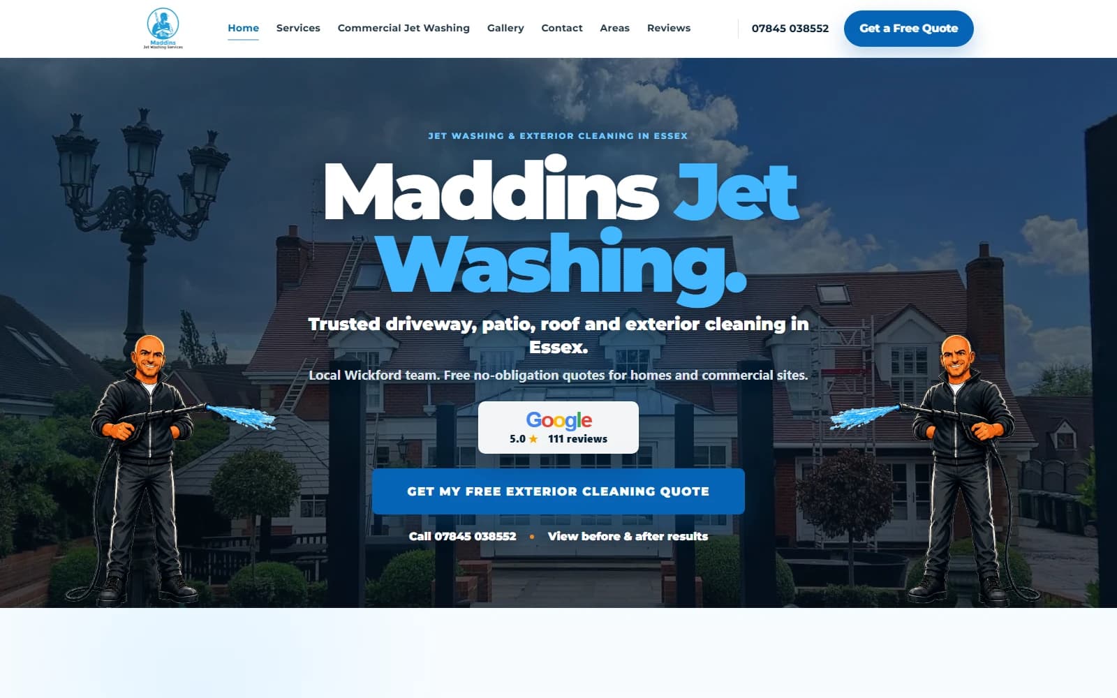 Screenshot of the Maddins Jet Washing website interface