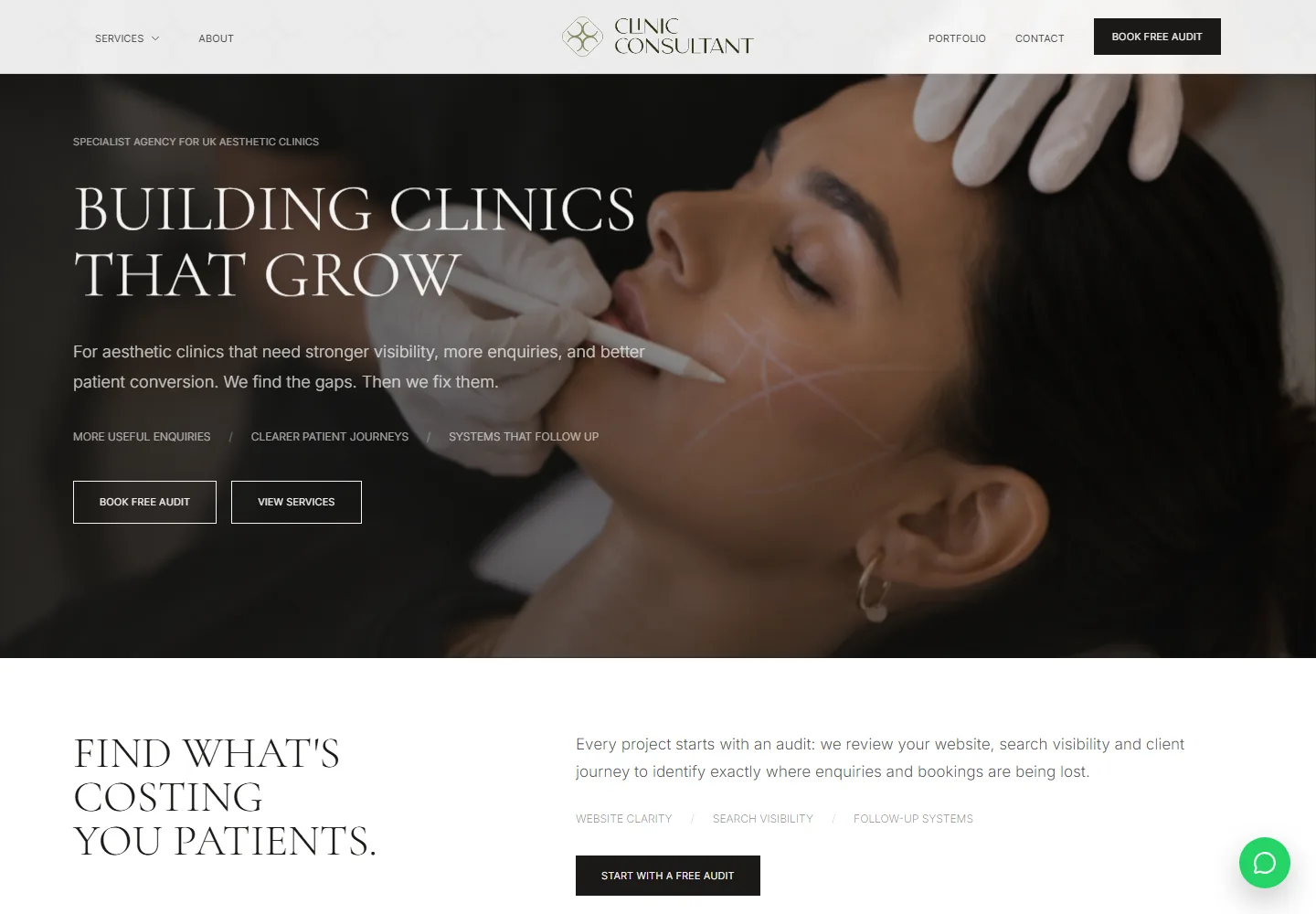 Screenshot of the Clinic Consultant website interface